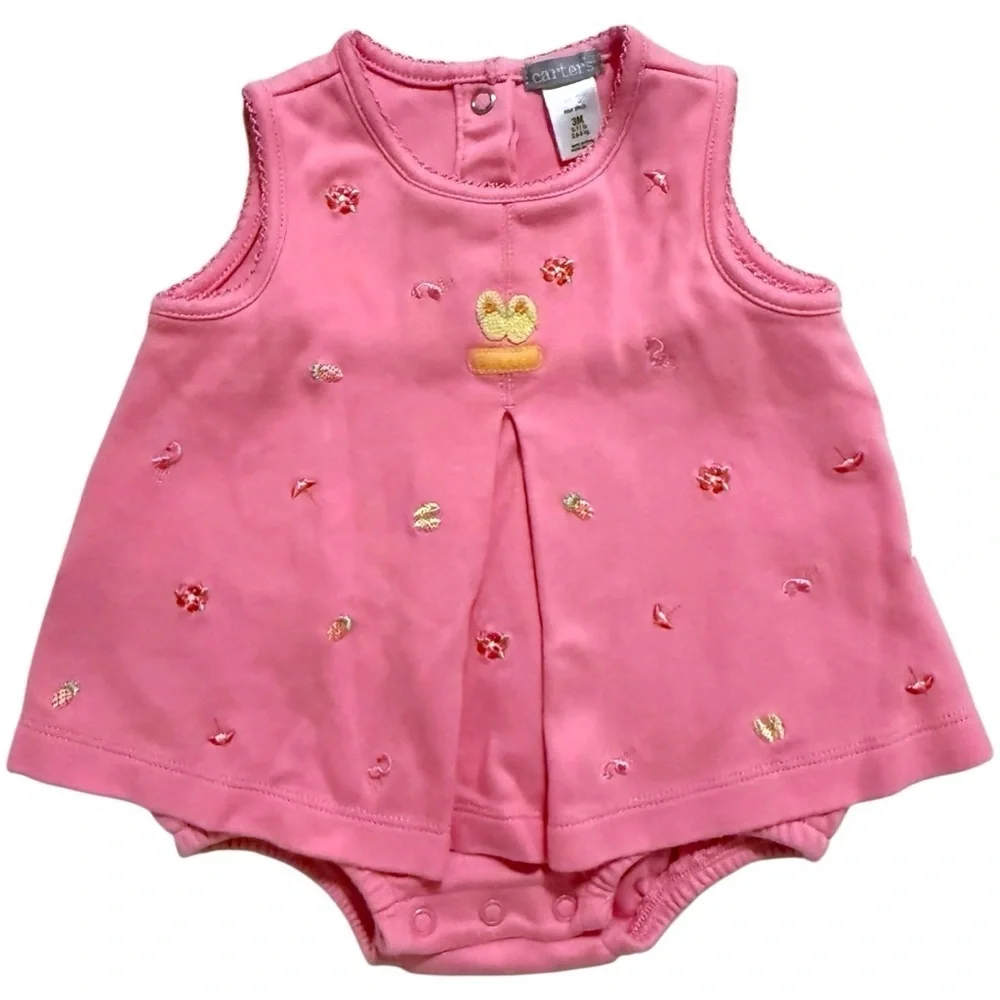 Carter’s Baby Girl Pink Sleeveless Romper with Embroidered Flowers – Size 3M